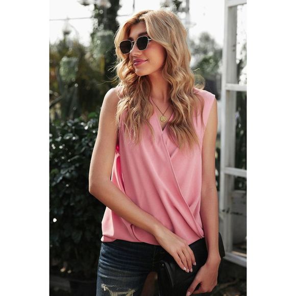 Azura Exchange  Pink V Neck Draped Tank Top - Picture 6 of 10